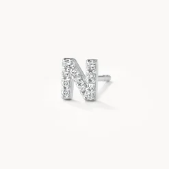 Outlet Diamond Letter N Single Stud Earring in Silver Letter Jewellery | Natural Diamonds