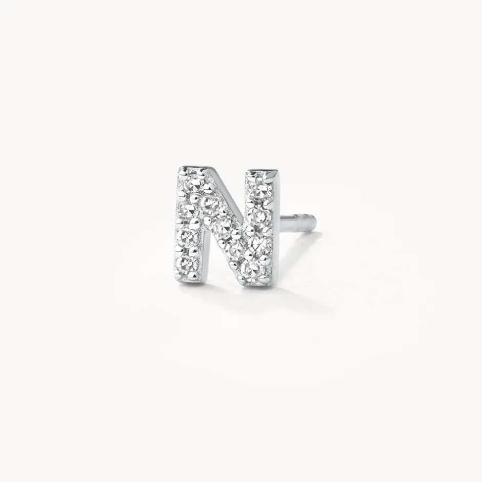 Outlet Diamond Letter N Single Stud Earring in Silver Letter Jewellery | Natural Diamonds