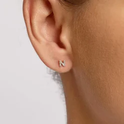 Outlet Diamond Letter N Single Stud Earring in Silver Letter Jewellery | Natural Diamonds