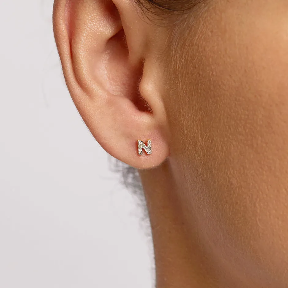 Outlet Diamond Letter N Single Stud Earring in Silver Letter Jewellery | Natural Diamonds