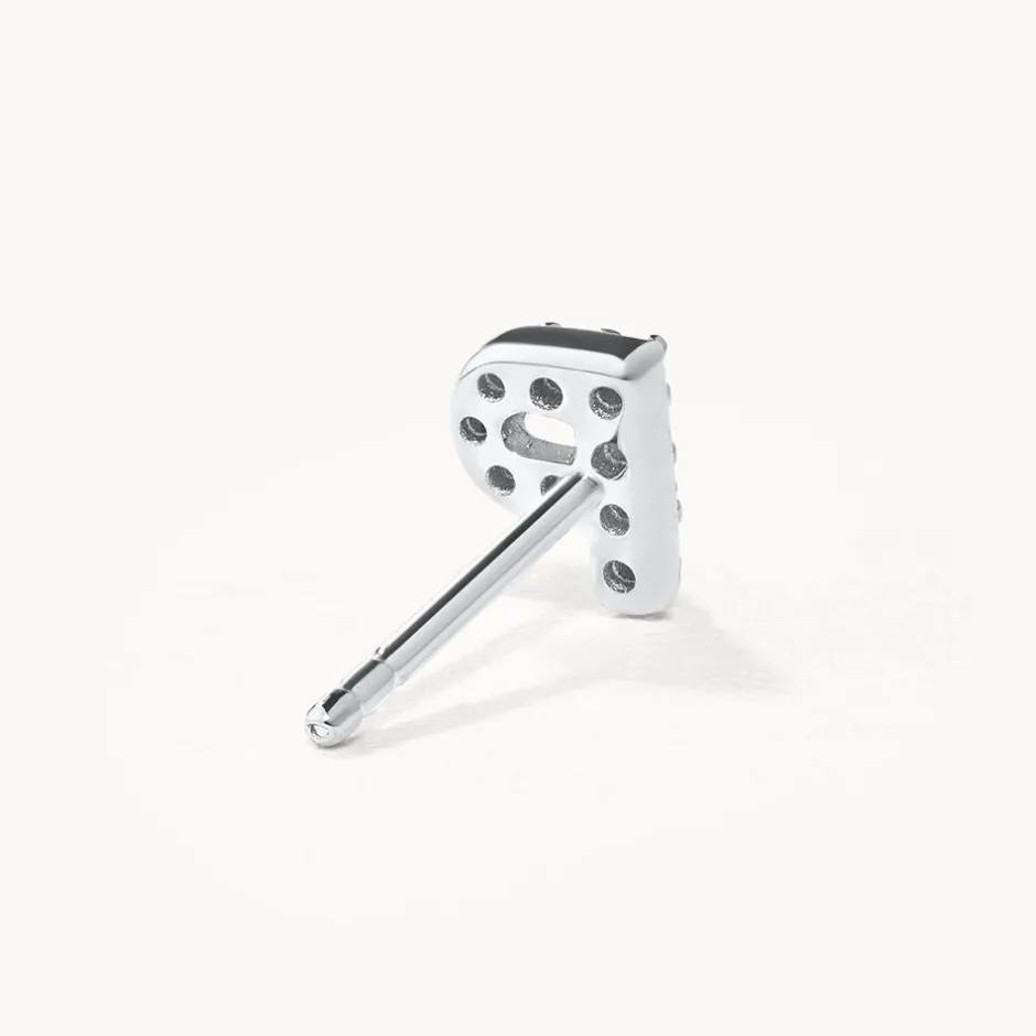 Online Diamond Letter P Single Stud Earring in Silver Letter Jewellery | Natural Diamonds