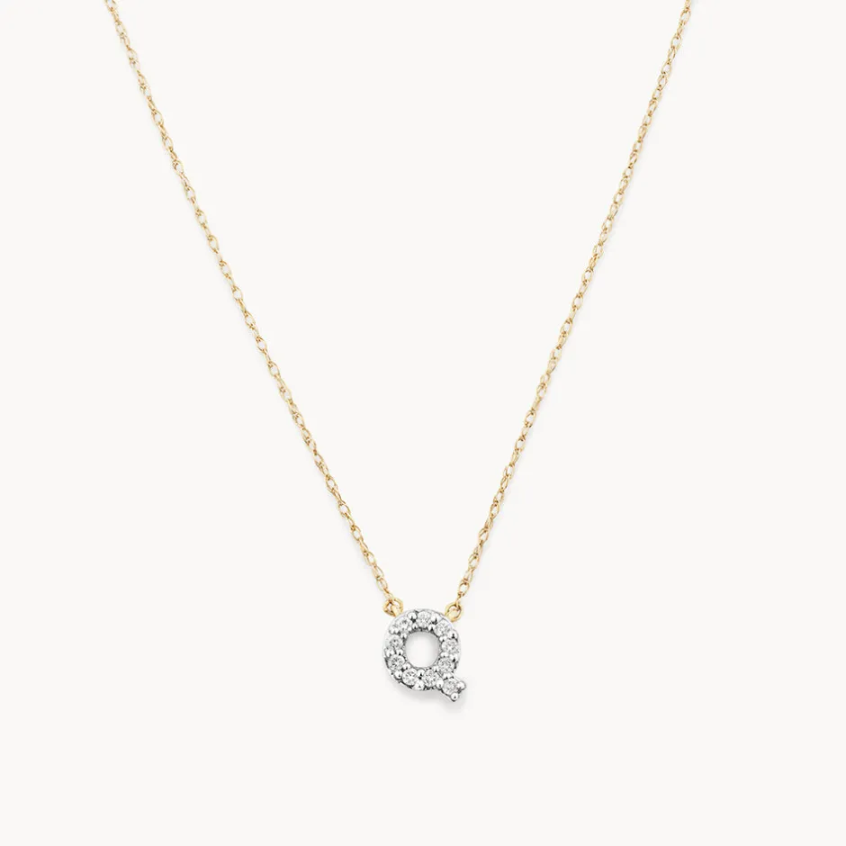 Online Diamond Letter Q Necklace in 10k Gold Letter Jewellery | Natural Diamonds