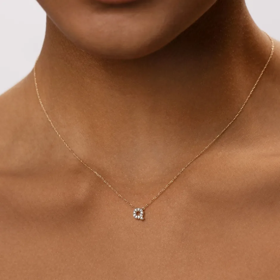 Online Diamond Letter Q Necklace in 10k Gold Letter Jewellery | Natural Diamonds