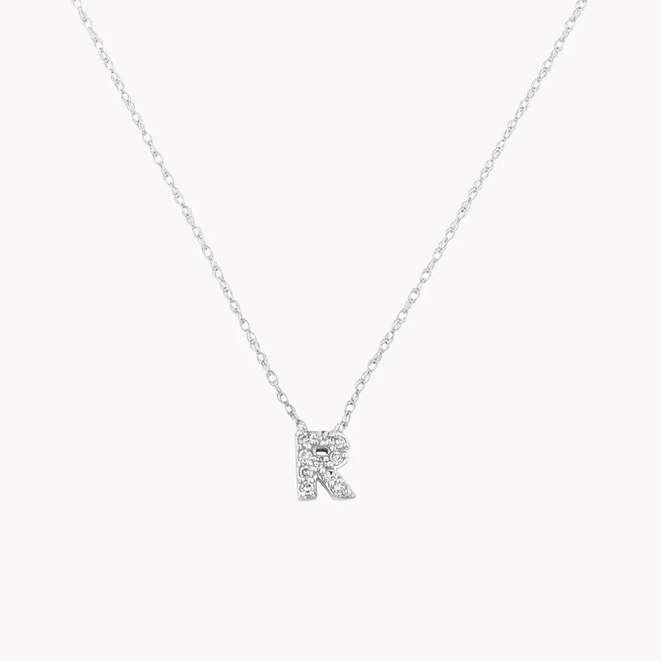 Outlet Diamond Letter R Necklace in Silver Letter Jewellery | Natural Diamonds