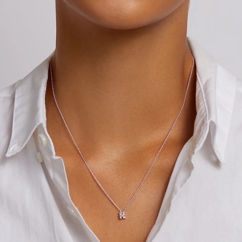Outlet Diamond Letter R Necklace in Silver Letter Jewellery | Natural Diamonds