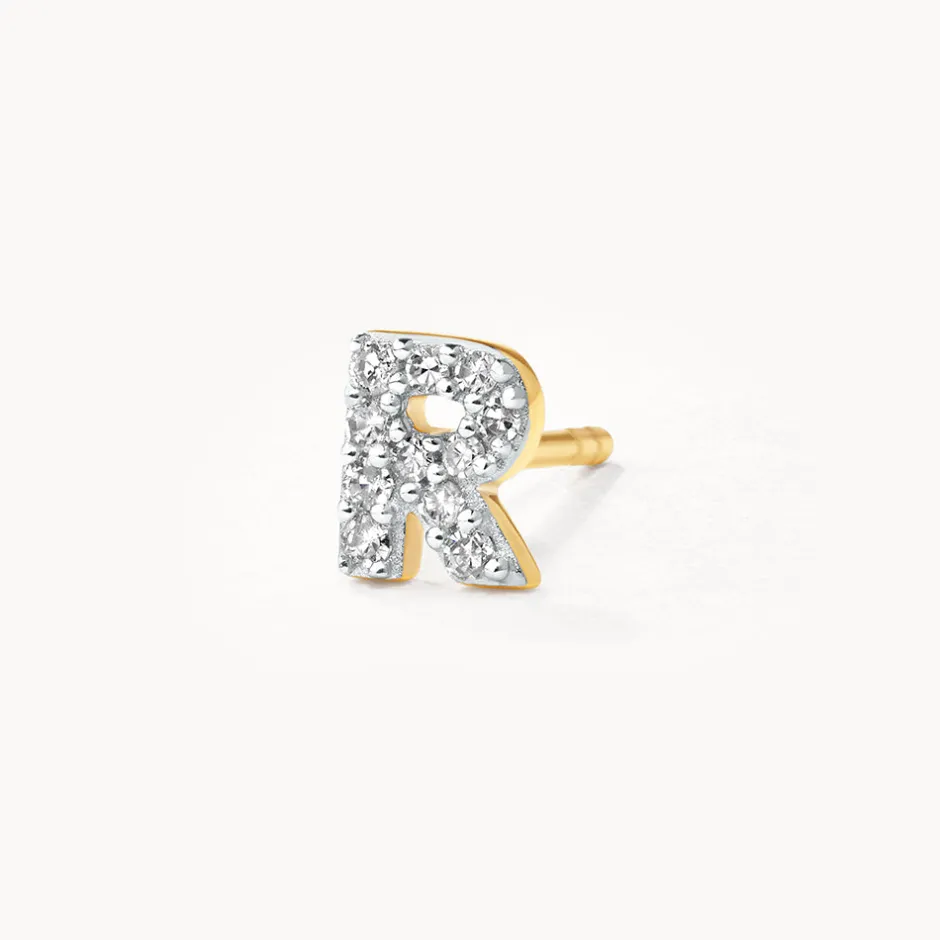 Outlet Diamond Letter R Single Stud Earring in 10k Gold Letter Jewellery | Natural Diamonds