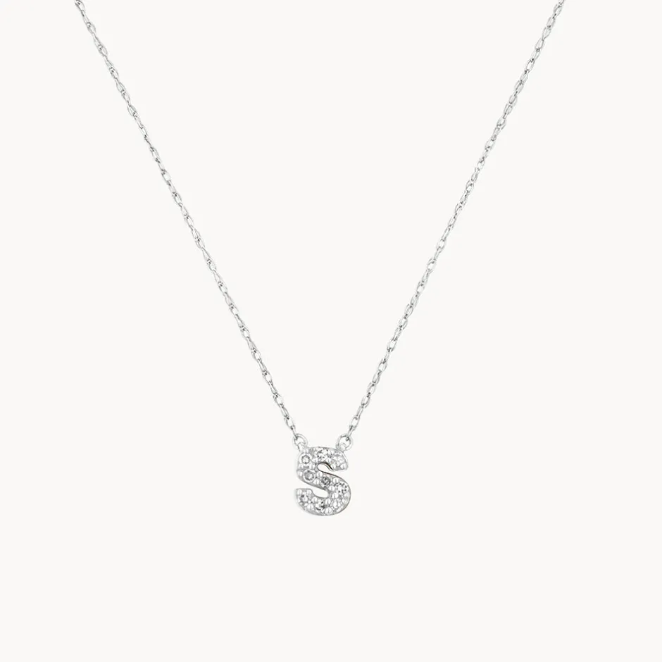 Best Diamond Letter S Necklace in Silver Letter Jewellery | Natural Diamonds