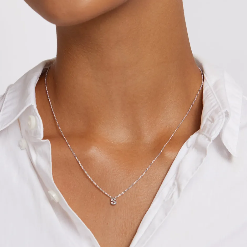Best Diamond Letter S Necklace in Silver Letter Jewellery | Natural Diamonds