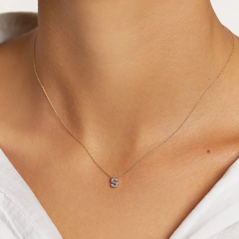 Hot Diamond Letter S Necklace in 10k Gold Letter Jewellery | Natural Diamonds