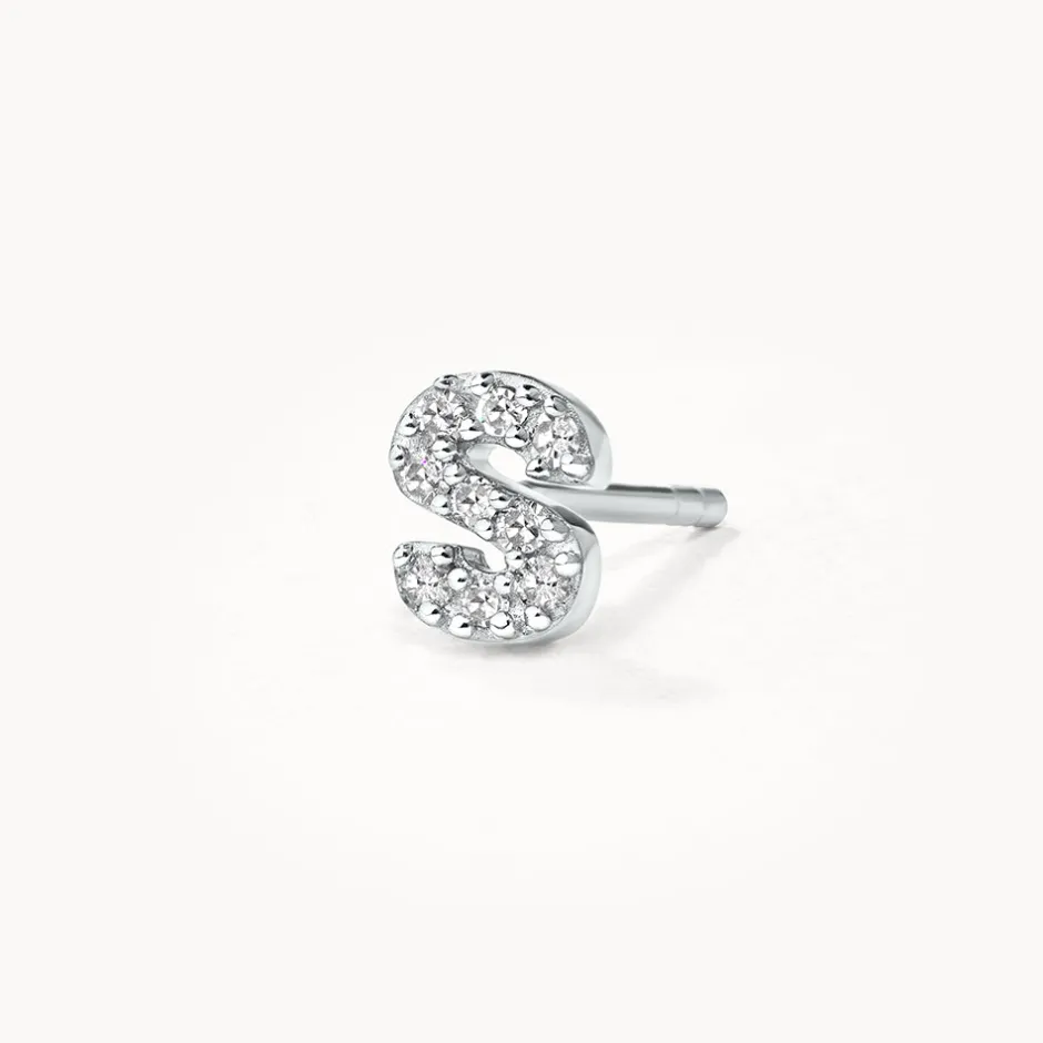 Fashion Diamond Letter S Single Stud Earring in Silver Letter Jewellery | Natural Diamonds