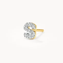 Best Diamond Letter S Single Stud Earring in 10k Gold Letter Jewellery | Natural Diamonds