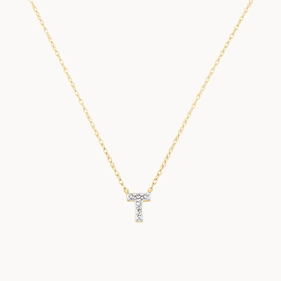 Best Diamond Letter T Necklace in 10k Gold Letter Jewellery | Natural Diamonds