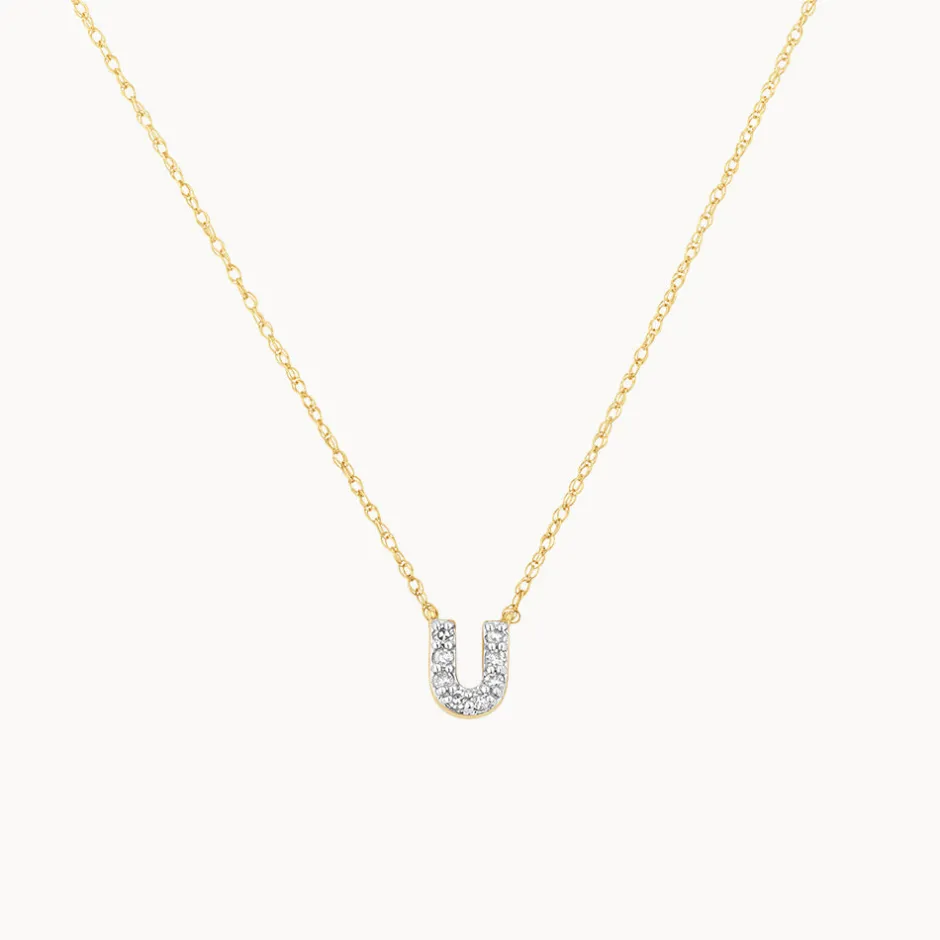 Discount Diamond Letter U Necklace in 10k Gold Letter Jewellery | Natural Diamonds