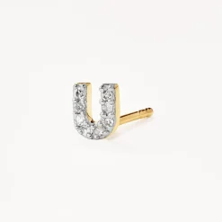 Hot Diamond Letter U Single Stud Earring in 10k Gold Letter Jewellery | Natural Diamonds