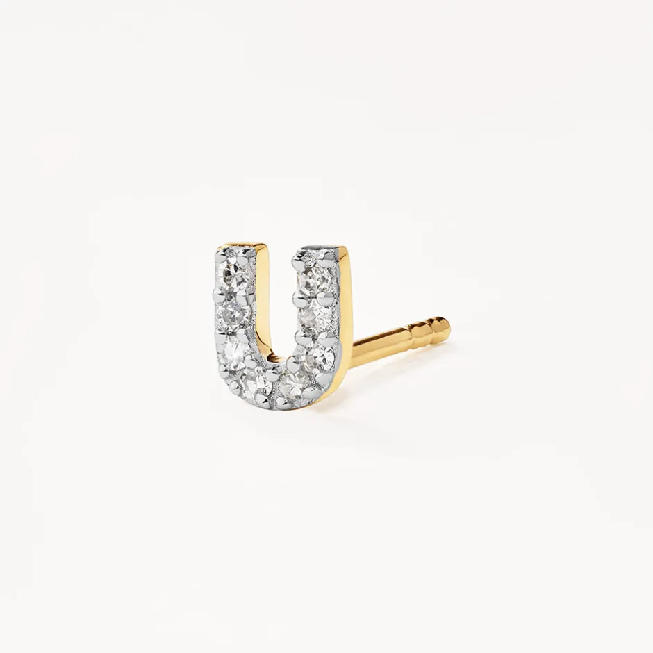 Hot Diamond Letter U Single Stud Earring in 10k Gold Letter Jewellery | Natural Diamonds