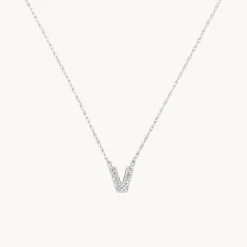 Best Diamond Letter V Necklace in Silver Letter Jewellery | Natural Diamonds