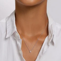 Best Diamond Letter V Necklace in Silver Letter Jewellery | Natural Diamonds
