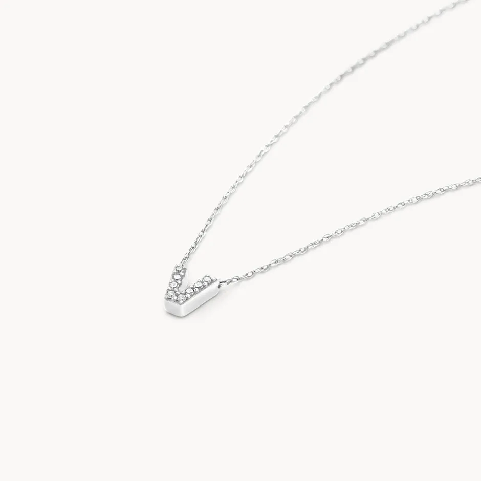 Best Diamond Letter V Necklace in Silver Letter Jewellery | Natural Diamonds