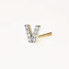 Hot Diamond Letter V Single Stud Earring in 10k Gold Letter Jewellery | Natural Diamonds