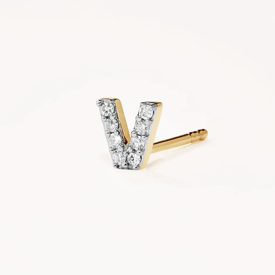Hot Diamond Letter V Single Stud Earring in 10k Gold Letter Jewellery | Natural Diamonds