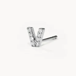 Sale Diamond Letter V Single Stud Earring in Silver Letter Jewellery | Natural Diamonds
