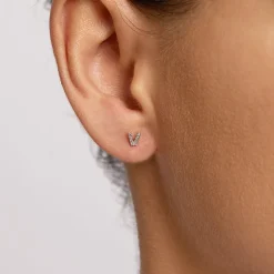 Sale Diamond Letter V Single Stud Earring in Silver Letter Jewellery | Natural Diamonds