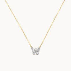 Clearance Diamond Letter W Necklace in 10k Gold Letter Jewellery | Natural Diamonds