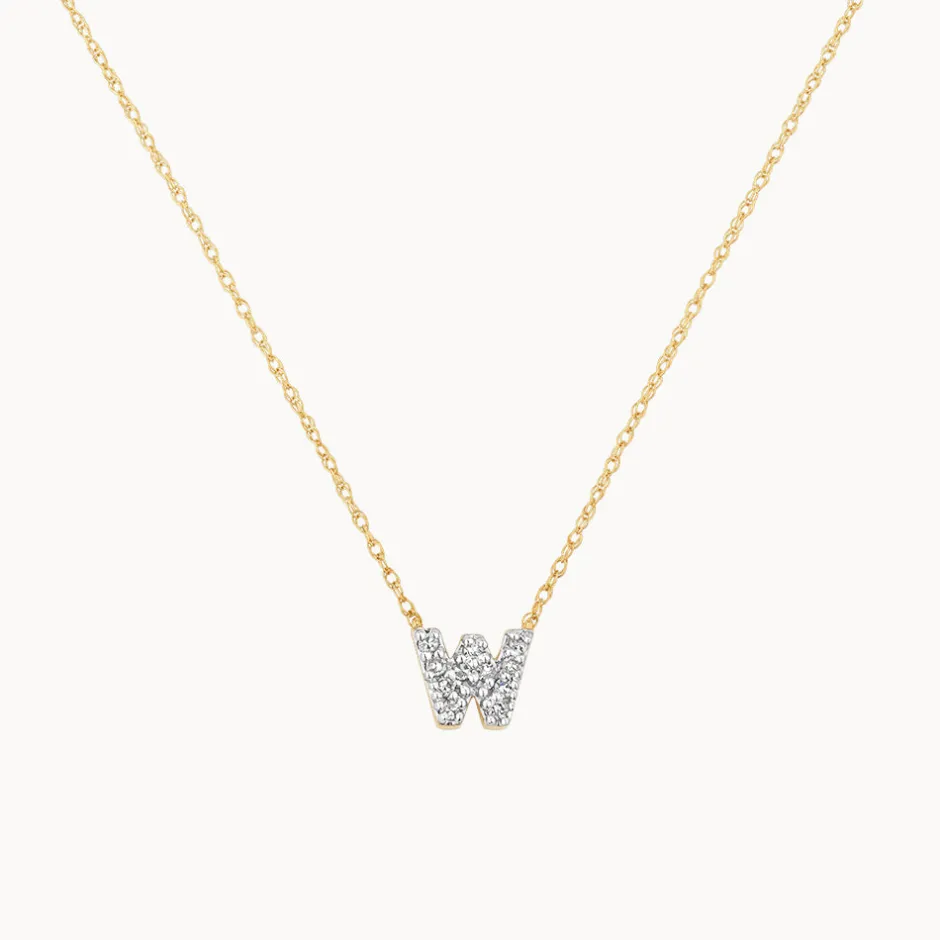 Clearance Diamond Letter W Necklace in 10k Gold Letter Jewellery | Natural Diamonds