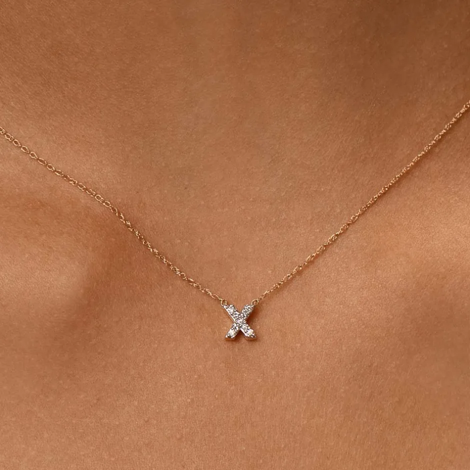 Sale Diamond Letter X Necklace in 10k Gold Letter Jewellery | Natural Diamonds