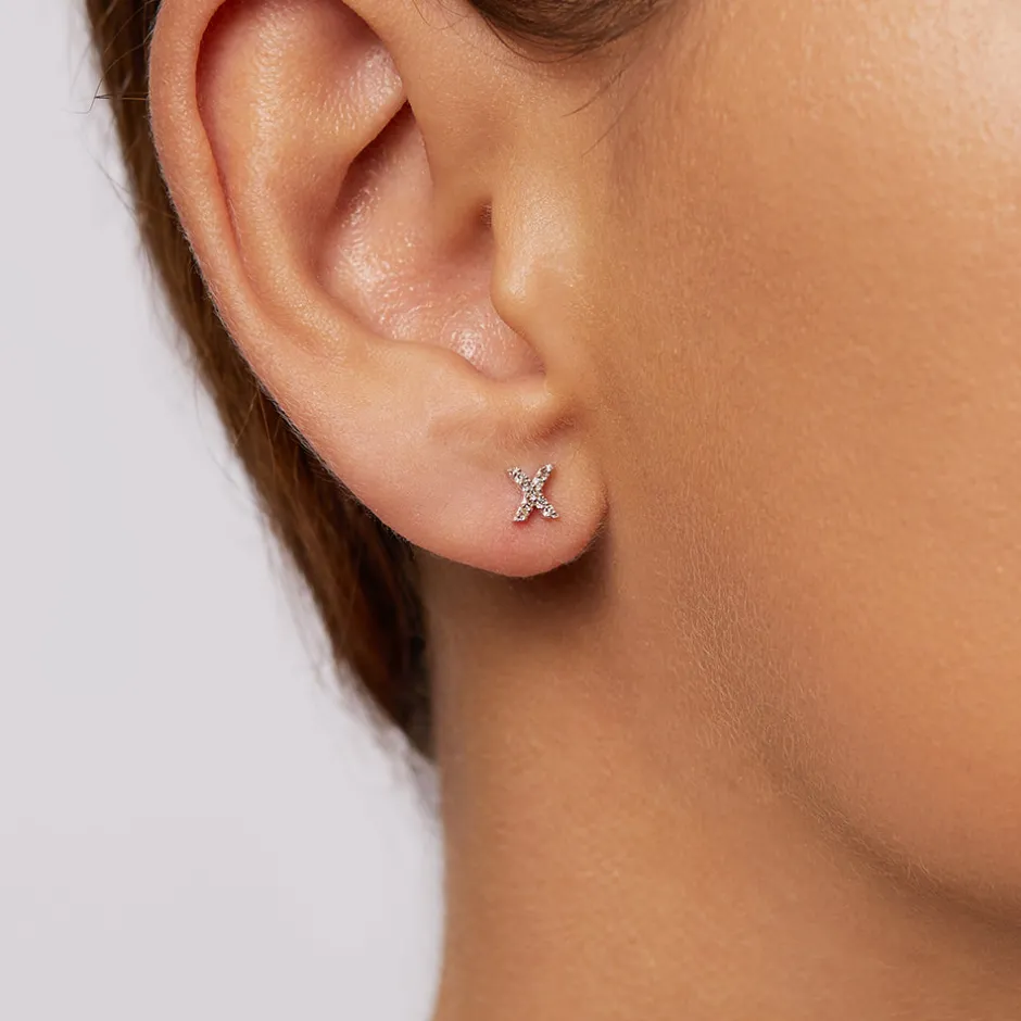 Outlet Diamond Letter X Single Stud Earring in 10k Gold Letter Jewellery | Natural Diamonds
