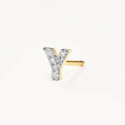 Fashion Diamond Letter Y Single Stud Earring in 10k Gold Letter Jewellery | Natural Diamonds