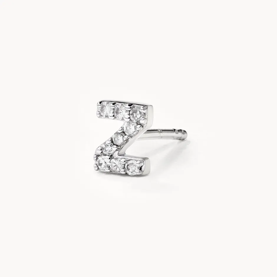 Best Diamond Letter Z Single Stud Earring in Silver Letter Jewellery | Natural Diamonds