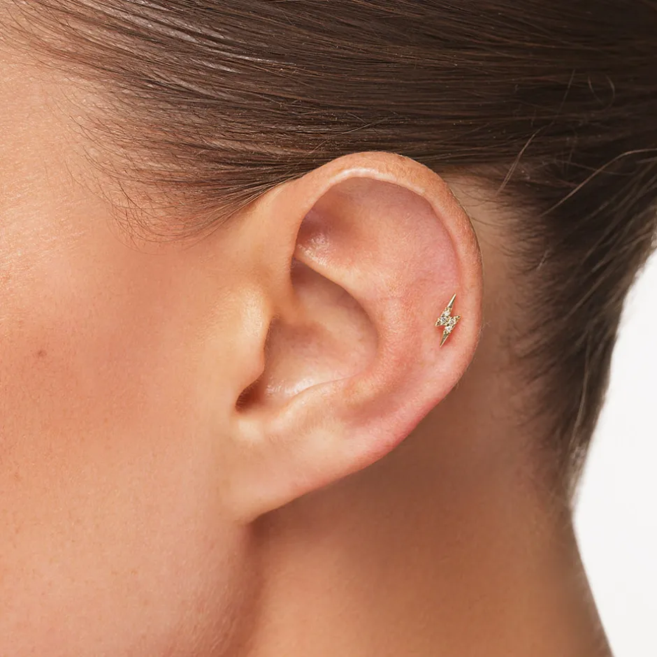 Outlet Diamond Lightning Bolt Helix Single Stud Earring in 10k Gold Symbolic Jewellery | Natural Diamonds