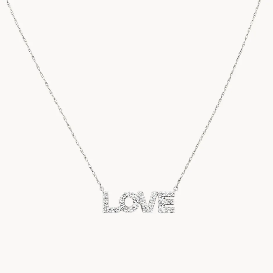 Outlet Diamond Love Necklace in Silver Letter Jewellery | Natural Diamonds