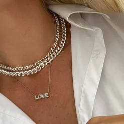 Outlet Diamond Love Necklace in Silver Letter Jewellery | Natural Diamonds