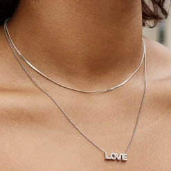 Outlet Diamond Love Necklace in Silver Letter Jewellery | Natural Diamonds