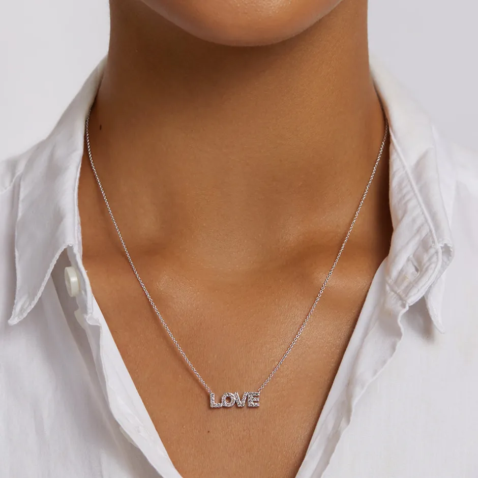 Outlet Diamond Love Necklace in Silver Letter Jewellery | Natural Diamonds