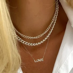 Outlet Diamond Love Necklace in Silver Letter Jewellery | Natural Diamonds
