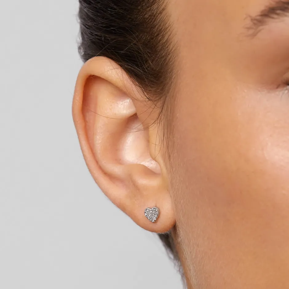 New Diamond Micro Pave Heart Stud Earrings in Silver Best Selling Gifts | Gifts For Her