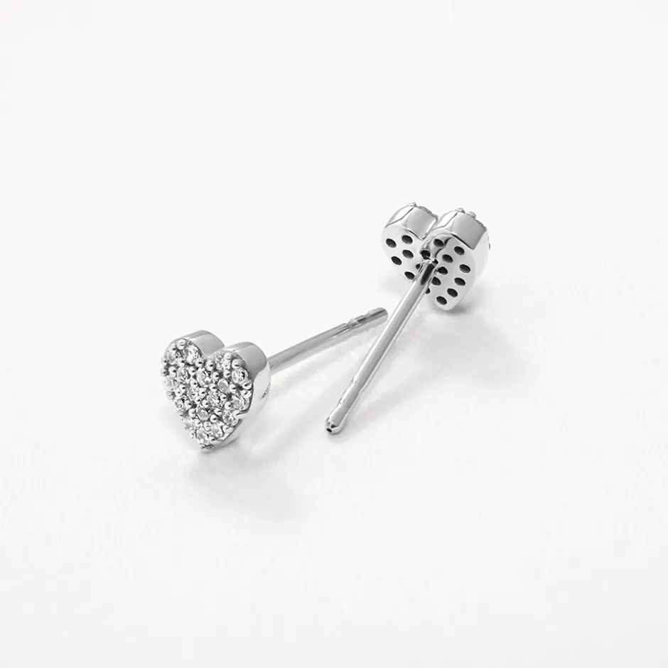 New Diamond Micro Pave Heart Stud Earrings in Silver Best Selling Gifts | Gifts For Her