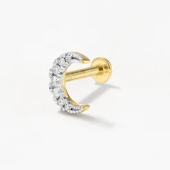 Clearance Diamond Moon Helix Single Stud Earring in 10k Gold Natural Diamonds | Earrings