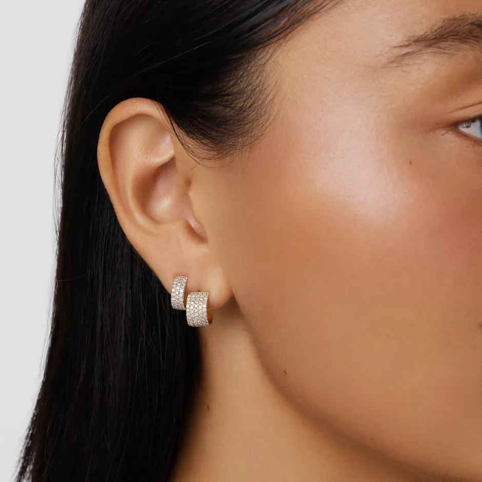 Hot Diamond Pave Huggie Earrings in 10k Gold Best Selling Gifts | Gifts For Her