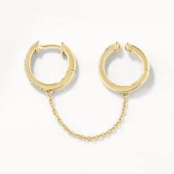 Fashion Diamond Single Huggie and Hinge Cuff Earring in 10k Gold Natural Diamonds | 10k Gold