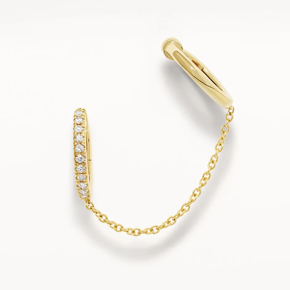 Fashion Diamond Single Huggie and Hinge Cuff Earring in 10k Gold Natural Diamonds | 10k Gold