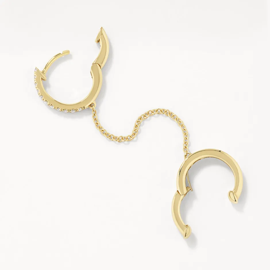 Fashion Diamond Single Huggie and Hinge Cuff Earring in 10k Gold Natural Diamonds | 10k Gold