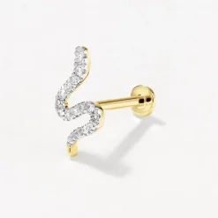 Fashion Diamond Snake Helix Single Stud Earring in 10k Gold Symbolic Jewellery | Natural Diamonds
