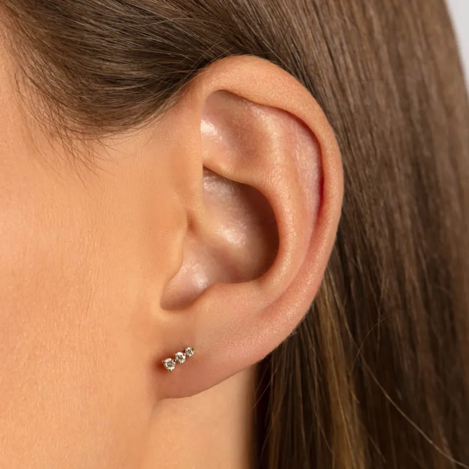New Diamond Triple Stud Earrings in 10k Gold Bridal Gifts | Best Friend Gifts