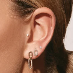 New Diamond Twin Cluster Helix Single Stud Earring in 10k Gold Natural Diamonds | 10k Gold