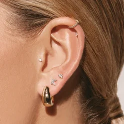 New Diamond Twin Cluster Helix Single Stud Earring in 10k Gold Natural Diamonds | 10k Gold