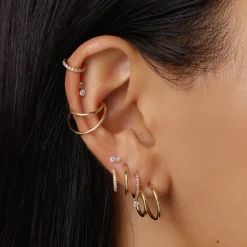 New Diamond Twin Cluster Helix Single Stud Earring in 10k Gold Natural Diamonds | 10k Gold